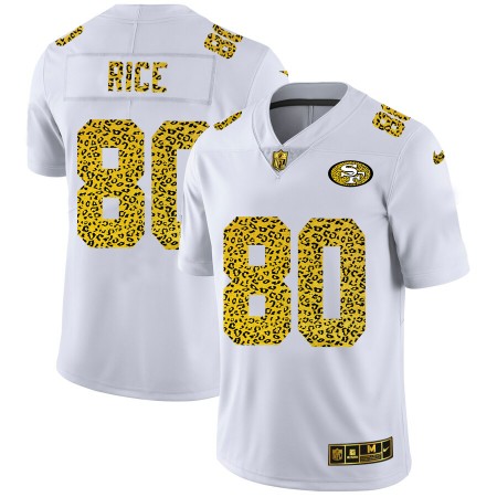 Maillot San Francisco 49ers Jerry Rice 80 Nike Flocked Leopard Print Blanc - Homme